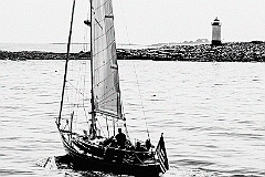 Sailing By Straitsmouth Light in Massachusetts - BW